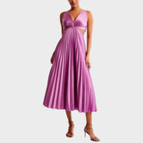 Katarina - Elegantna Haljina sa V-Izrezom i Plisiranim Suknjom