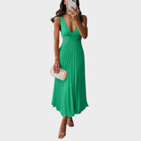 Katarina - Elegantna Haljina sa V-Izrezom i Plisiranim Suknjom