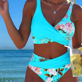 Bikini sa kontrastnim cvetnim uzorkom i rezom