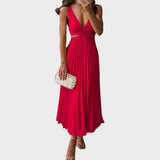 Katarina - Elegantna Haljina sa V-Izrezom i Plisiranim Suknjom